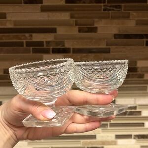 19th Century Diamond Cut Small Crystal Footed Compotes Anglo Irish (Set of 2)